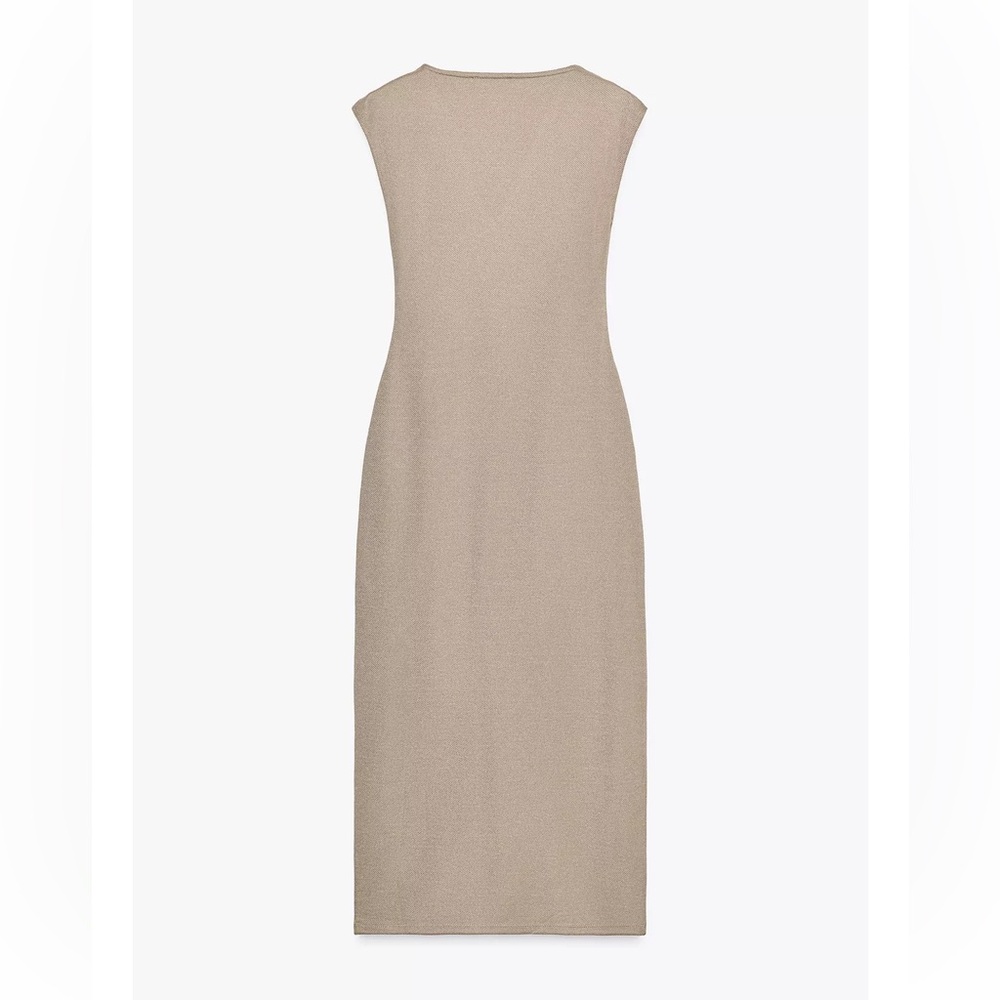 Zara NWT taupe beige tan wrap gold appliqué v neck midi dress - Picture 7 of 10